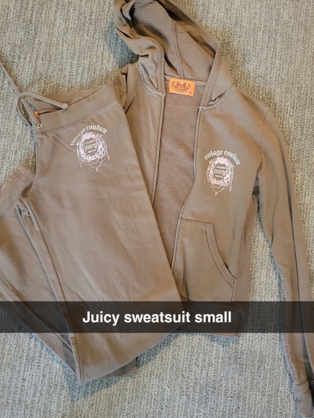 Juicy Couture Taupe with light pink logo Hooded Sweatshirt & Joggers Set